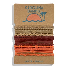 Carolina Bands Bracelet Hair Ties for Women, 12 Pc. Set, Soft Braided Boho Fashion for Beach, Fitness, Travel, and Designer Styles, Cute Elastic Stretch Fit (Sand, Garnet, Orange)