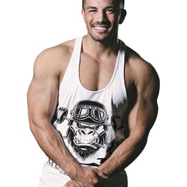 GYMAPE Mens Stringer Gym Bodybuilding Tank Tops Cotton for Workout with Arch Hem White XL