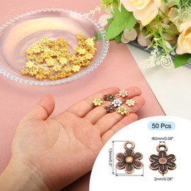PATIKIL Little Flower Charm, 50 Pcs Alloy Vintage Small Flower Pendant for Woman Necklace Earring Bracelet Jewelry Making and DIY Crafts, Red Copper, 0.5 x 0.4 Inch