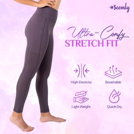 SEEMLY High Waisted Leggings with Pockets for Tummy Control | Breathable Yoga Pants Pack of 01, Dark Grey, Medium