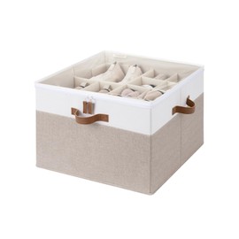 StorageWorks Shoe Organizer for Closet, Fabric Shoe Storage Bins with Clear Cover, Adjustable Dividers for Shoe Storage, Brown & White, 1-Pack, Shoe Cube Organizer Fits up to 16 Pairs