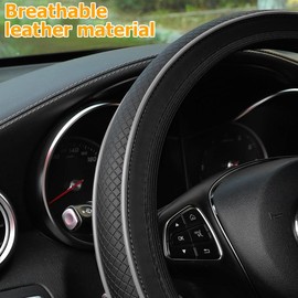 Osilly Car Steering Wheel Cover, Anti-Slip Breathable Leather Vehicle Steer Wheel Protector Adaptable to 14.5-15 Inches, Steering Wheel Protection Guard, Universal Automotive Accessories (Gray)