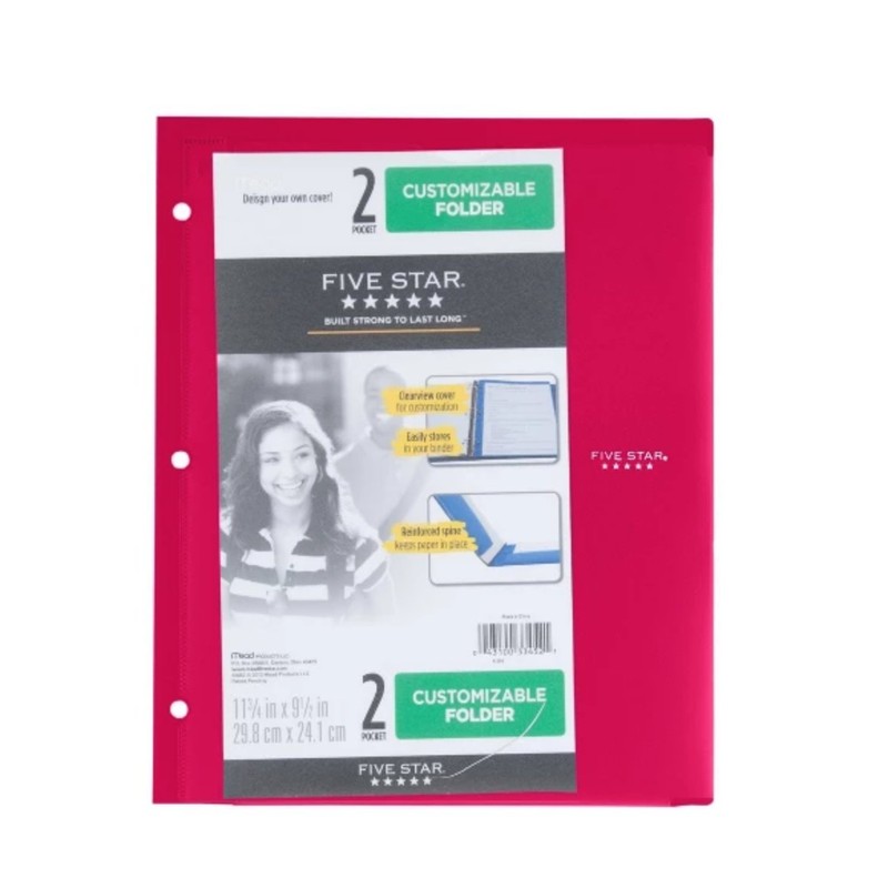 Five Star Customizable Plastic Folder 2 Pocket - Color Will