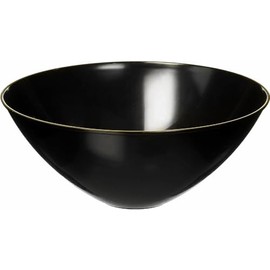 Bluesky Trading Black Plastic Organic Salad Bowl (Pack of 1) - 112 Oz. - Sleek Gold Rim Design, Perfect for Meal Prep, Family Gatherings, BBQs, Parties, Holiday Entertaining, Everyday Use, & More