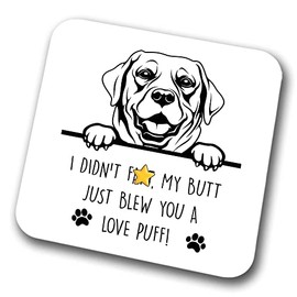 Labrador Coaster I Didn't My Butt Just Blew You A Love Puff Pet Present Labrador Dog Mum Dad Friend Joke Funny Gift Birthday Christmas, Hardboard Coaster