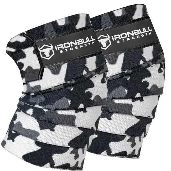 Iron Bull Strength Knee Wraps (1 Pair) - 80" Elastic Knee and Elbow Support & Compression - For Weightlifting, Powerlifting, Fitness, WODs & Gym Workout - Knee Straps for Squats (Camo/White)