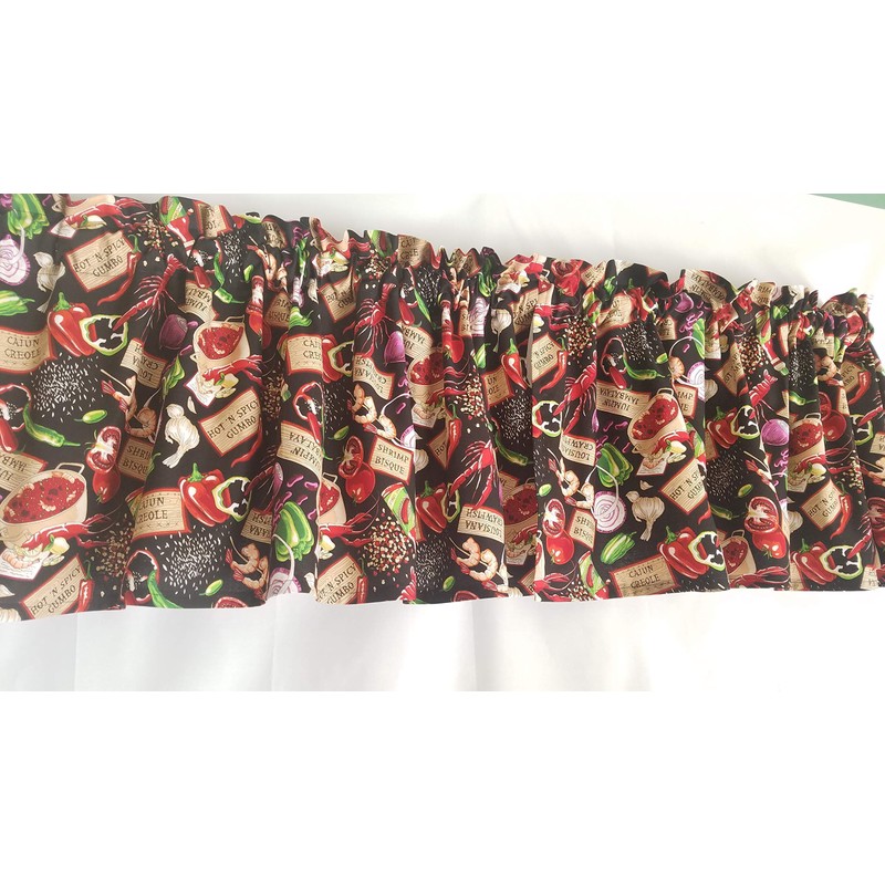 New Orleans Themed Kitchen Curtain, Hot N' Spicy Gumbo, Shrimp