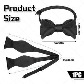 Thinp Black Self Tie Bow Tie, Solid Silk Self Bowtie Adjustable Bow Ties for Men Adults-Formal Tuxedo Bows Ties for Wedding, Party and Other Formal Occasions