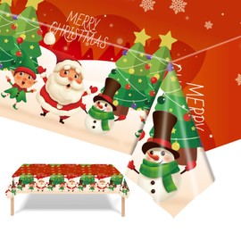 EVYIENEN 1 Pcs Christmas Party Plast Table Cloth,Disposable Plastic Christmas Decoration Rectangle Santa Claus Holiday Tablecloths for Merry Christmas Party New Year Party Supplies-54 x 108 Inch (B)