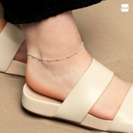 Amberta 925 Fine Sterling Silver 3.2 mm Adjustable Anklet - Ball Bead Chain Ankle Bracelet - 9" to 10" inch - Flexible Fit