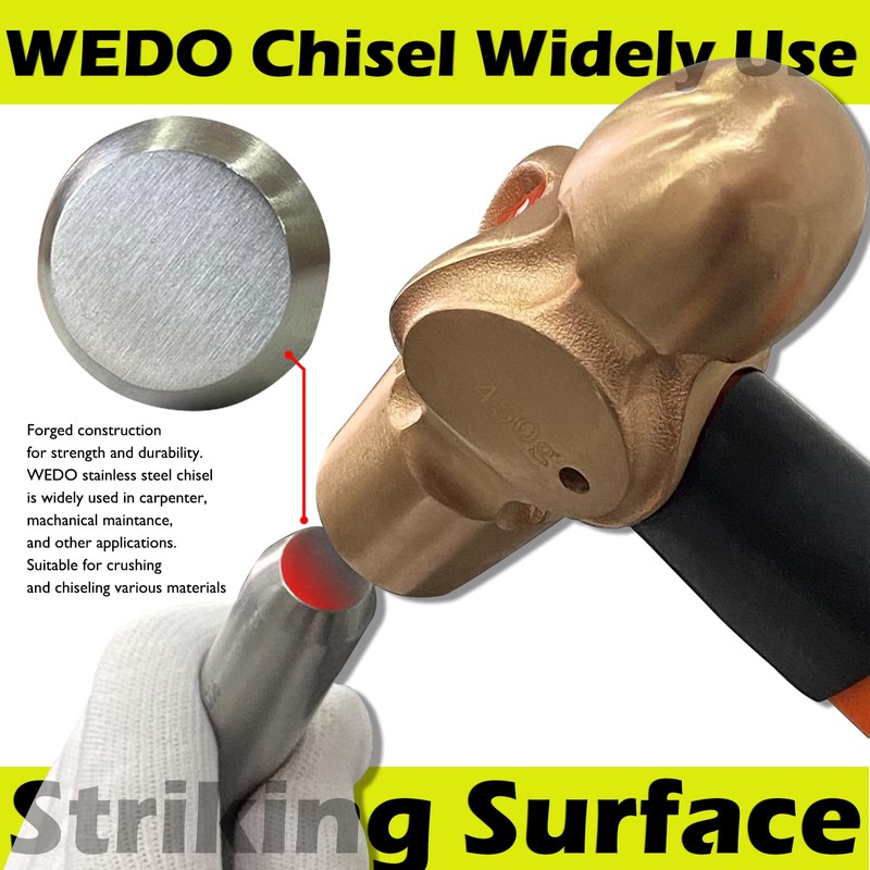 WEDO Cold Chisel,Stainless Steel Flat Wood Chisel,Blade 25mm,Length 300mm,Anti-Corrosion,High Strength,Polished