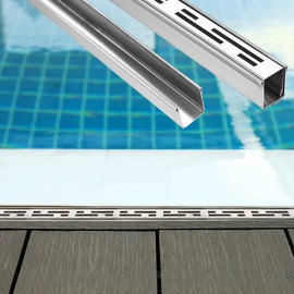 Otoolling 1 Pcs Pool Deck Drain 1.25-inch W x 4-feet L, Silver Outdoor Deck Drainage System 304 Stainless Steel with Coupling, Channel Drain for Integrated Grate/Concrete/Paver/Patios/Walkways