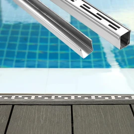 1 Pack Pool Deck Channel Drain 1.25" Wx4 ft L, 304 Steel, Silver
