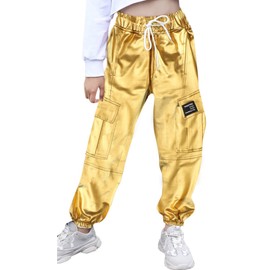 SANGTREE Women's Cargo Pants Drawstring Elastic Waist Tapered Jogger Pants with Pockets for Women Gold,XL