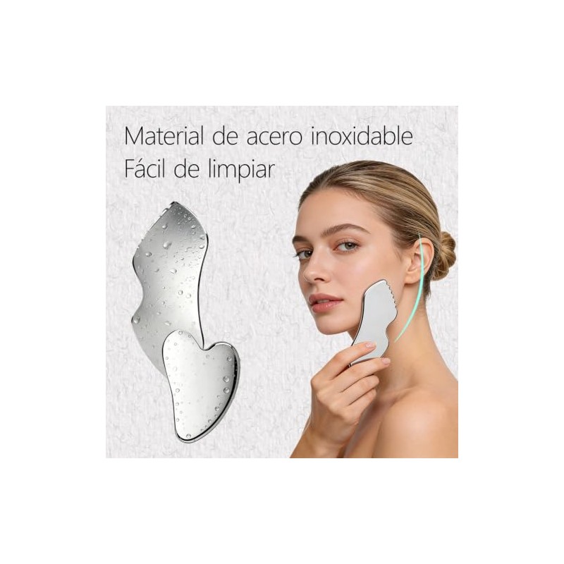 Herramienta Guasha Facial Acero Inoxidable, Plata, 3PCS