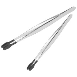 Baluue 2pcs Flat Stainless Steel Tweezers Metal Tweezers for Crafts Stamps and Eyelash Applications Lightweight and Portable Tool Go Use