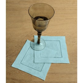 Solino Home Linen Cocktail Napkins 6 x 6 Inch – 100% Pure Linen Fabric Aqua Blue Cloth Napkins Set of 12 – Classic Hemstitch Beverage Cocktail Napkins – Handcrafted