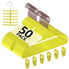 VECELO Premium Velvet Suit Hangers Heavy Duty (50 Pack) - Non Slip & Space-Saving Clothes Hangers with 6 Finger Clips and Tie Rack Excellent for Men and Women (Yellow)