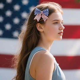 Totelux 4th of July Bows Hair Clips Glitter Cheer Bow Hairpin Ponytail Holder American Flag Star Hair Barrettes for Women Girls Independence Day Patriotic Hair Accessories