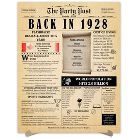 97th Birthday Party Decorations Poster - 97 Years Ago Anniversary Sign 11x14 In. Vintage Home Decor Supplies for Her or Him. Back In 1928 Historical Banner for Women or Men Turning 97 Years Old
