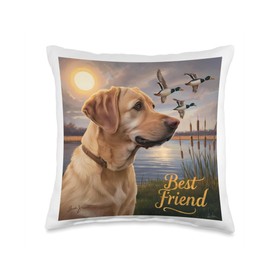 Hunting Yellow Labrador Ducks Geese Dog Lab Hunting. Throw Pillow