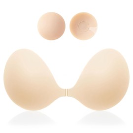 MITALOO 2025 Adhesive Bra Seamless Sticky Invisible Push up Bras Solid Silicone Pasties Nipple Cover for Women Warm Beige