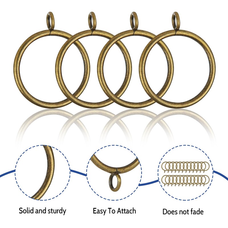 Businey 24 Pack Curtain Rings 50mm Bronze Metal Curtain Rings