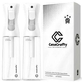 CASACRAFTY - Premium Fine Mist Spray Bottles For Hair, Plants, Cleaning, Skincare, Salons & Pets (2 Pack – 300ml/10.14oz) | BPA Free, Leak-Proof, Continuous 360° Mister Spray, Durable PET Plastic.