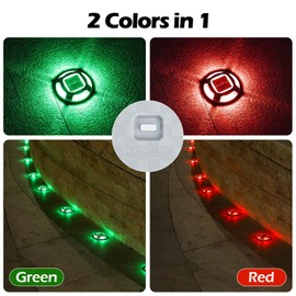 AGPTEK Solar Driveway Lights Outdoor 1 Pack, 2 Color Modes LED Deck Dock Marine Waterproof Security Marker Lights for Step Sidewalk Stair Garden Pathway Walkway Yard(Green/Red)
