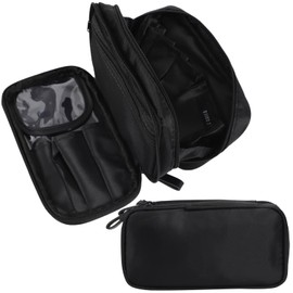 Fogman Makeup Pouch, Large Capacity, 3 Layers, Functional, Compact, Organizable, Easy to Use, Open, black