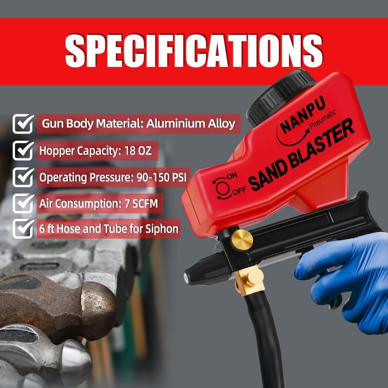 NANPU Light-Duty Air Sandblaster Gun Kit with Siphon & Gravity