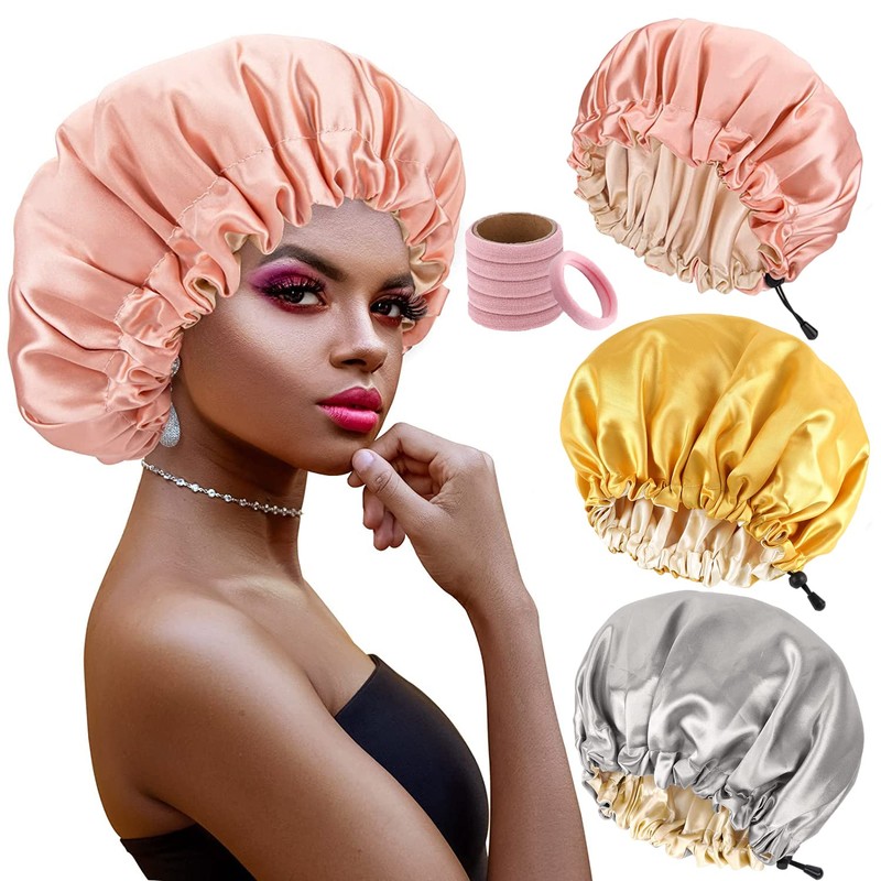 Gorro de Seda para Dormir Ajustable 3 Piezas, Gorro para