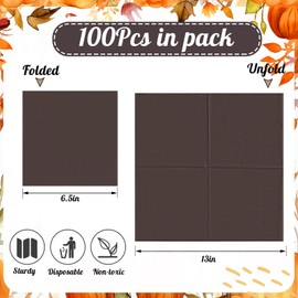 Teling 100 Pcs Fall Paper Napkins Disposable Coffee Color Napkins for Autumn Holidays Wedding Home Luncheon Reception Tea Party Dining Supplies Thanksgiving Party Decorations (Coffee Color)