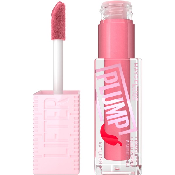 MAYBELLINE Lifter Gloss Lifter Plump, Plumping Lip Gloss with Chili Pepper and 5% Maxi-Lip, Blush Blaze, Sheer Pale Pink, 1 Count