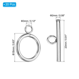 PATIKIL 16mm/0.63in Dia Toggle Clasp, 20 Set 304 Stainless Steel Round Clasp Closure Connector & T-Bar for Jewelry Making Necklace Bracelet Craft DIY, Silver