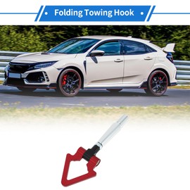 VekAuto Front/Rear Triangle Tow Hooks, Bumper Screw-on Tow Hook for Mitsubishi Lancer EX Folding Racing Trailer Hook Aluminum Alloy Red