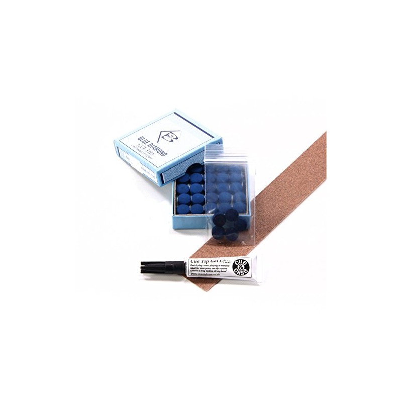 5 X 9mm Leather Blue Diamond Snooker Pool Cue Tips