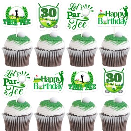 kreat4joy Golf 30th Birthday Party Decorations, 36pcs Thir-Tee Birthday Golf Cupcake Toppers for Let's Partee 30 Year Old Happy Birthday Sports Decorations Him Her