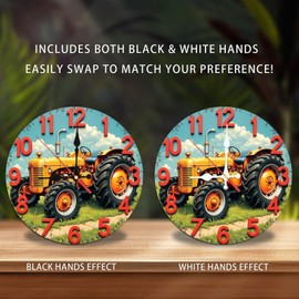 Vintage Tractor Clock Wall Decor Farm House Rustic Orange 10-Inch Wooden Wall Clock, Silent Movement, Battery Operated (AA Batteries Not Included), Artistic Home Decor, Perfect for Home Accents