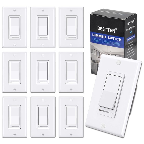 BESTTEN [10 Pack] Dimmer Light Switch, Single-Pole or 3-Way Dimmer
