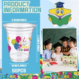 5th Grade Graduation Party Cups, 12 oz Clear Plastic, 50 Pack
