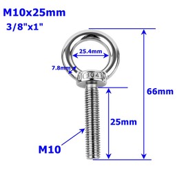 SZJIUZYD 4Set 3/8"x1" Eye Bolt with Nuts, Stainless Steel Shoulder Heavy Duty Lifting Ring Threaded M10X25mm Eyebolts
