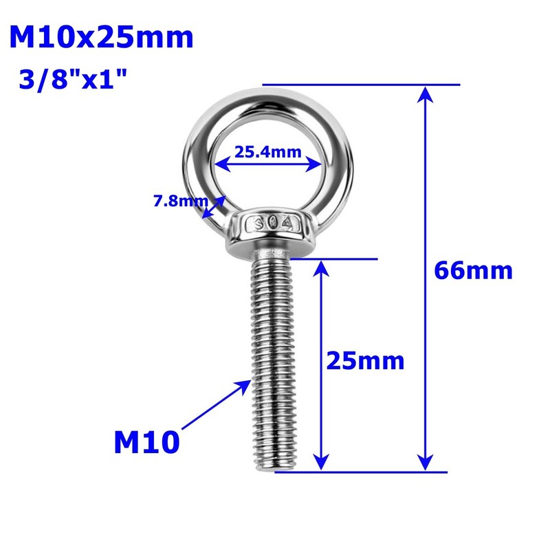 SZJIUZYD 4Set 3/8"x1" Eye Bolt with Nuts, Stainless Steel Shoulder