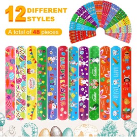 Amyang 48 PCS Easter Slap Bracelets Toys for Kids Boys Girls Toddlers Easter Basket Stuffers Egg Fillers Gifts Party Favors