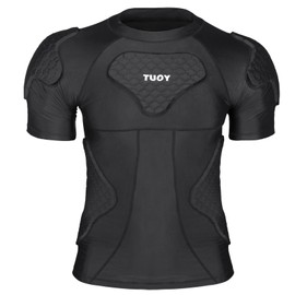 HAIYUE Men's Padded Compression Shirt Football Shoulder Pads & Rib Protector - Chest Guard for Adult/Youth Baseball Softball Rugby Basketball Protective Gear Black