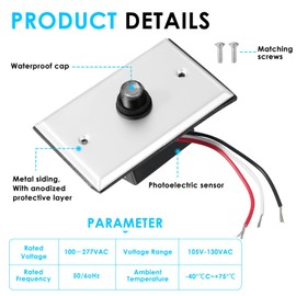 UL Listed Dusk to Dawn Photocell Sensor for Outdoor Lights - 120V AC Post Eye Photocontrol with Wall Plate, Button Style Auto Light Control