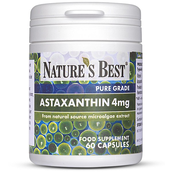 Premium Astaxanthin 4mg Supplement - 60 Capsules - Natural Source from Haematococcus Pluvialis - Enhanced Absorption in Sunflower Seed Oil - Vegan-Friendly Formula