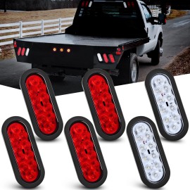 Nilight 6Inch Oval Trailer Tail Light 6PCS Red White 10LED IP67 Waterproof Light