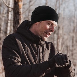 WRELS Fleece Knit Hat, Beanie, Knit Cap, Cold Protection, For Winter, Men's, Women's, 20.9 - 24.4 inches (53 - 62 cm), Snow Boating, Cycling, Mountain Climbing, Running, Skiing, Black