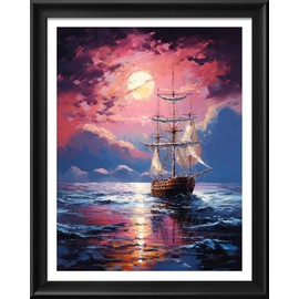 Leczany Cross Stitch Stamped Kit for Adults or Kids - Sailing and Sunset | DIY Embroidery Starter Patterns Craft Kit Needlepoint for Beginner | 11CT, 3 Strands | 13.4x17.7 inches